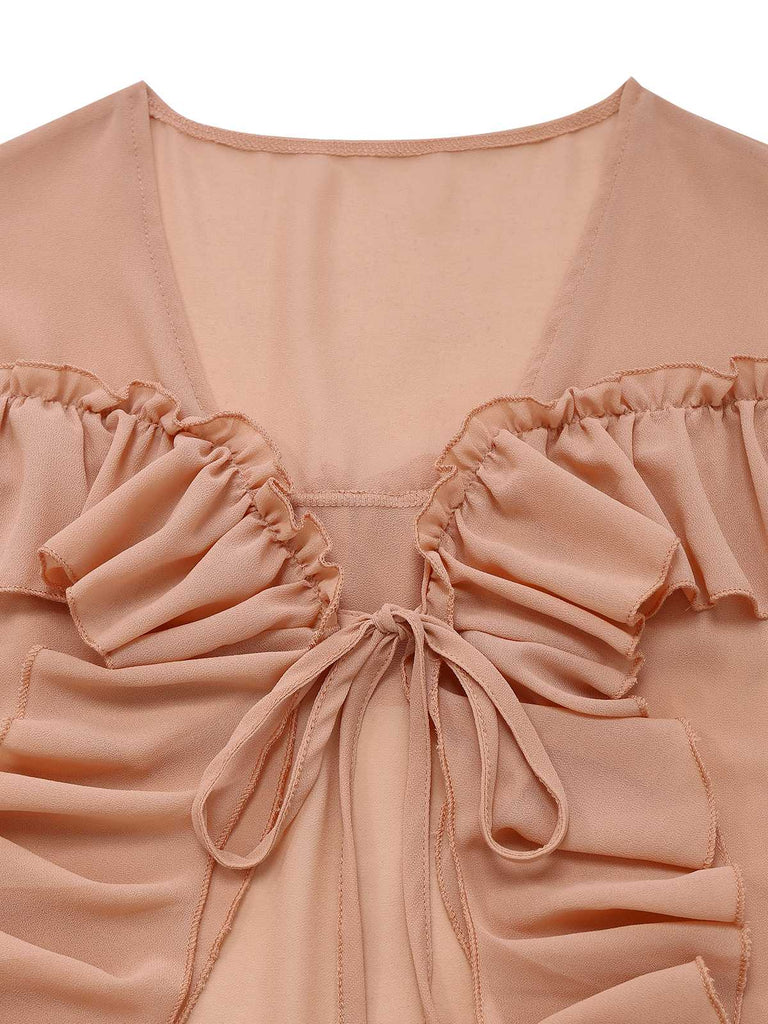 1970s Boho Cascading Ruffles Solid Blouse