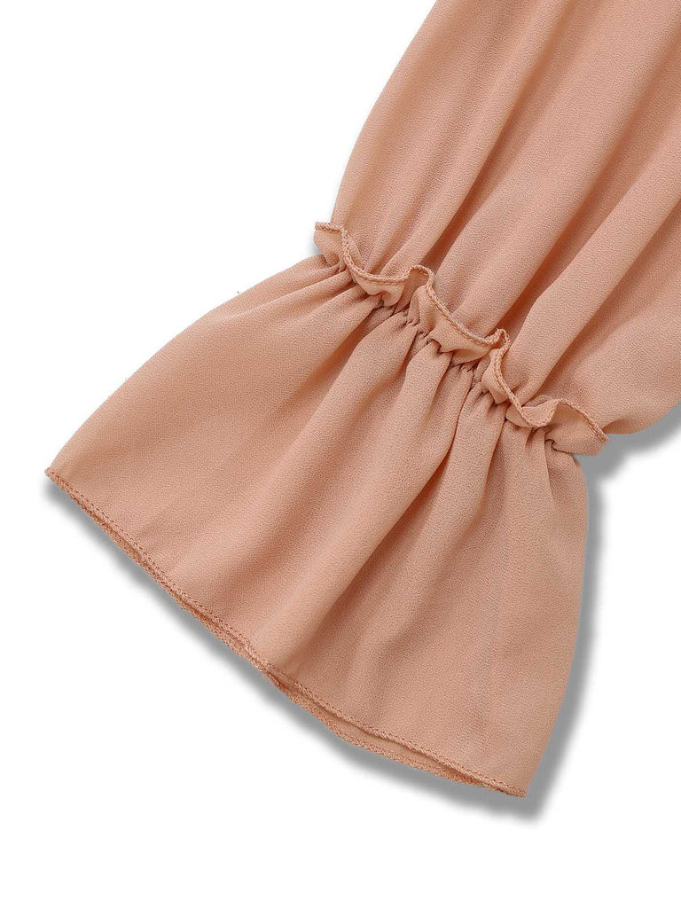 1970s Boho Cascading Ruffles Solid Blouse