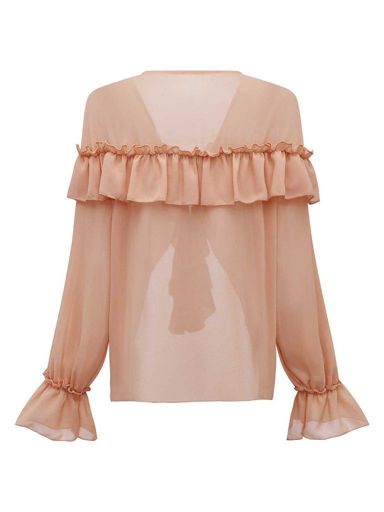 1970s Boho Cascading Ruffles Solid Blouse