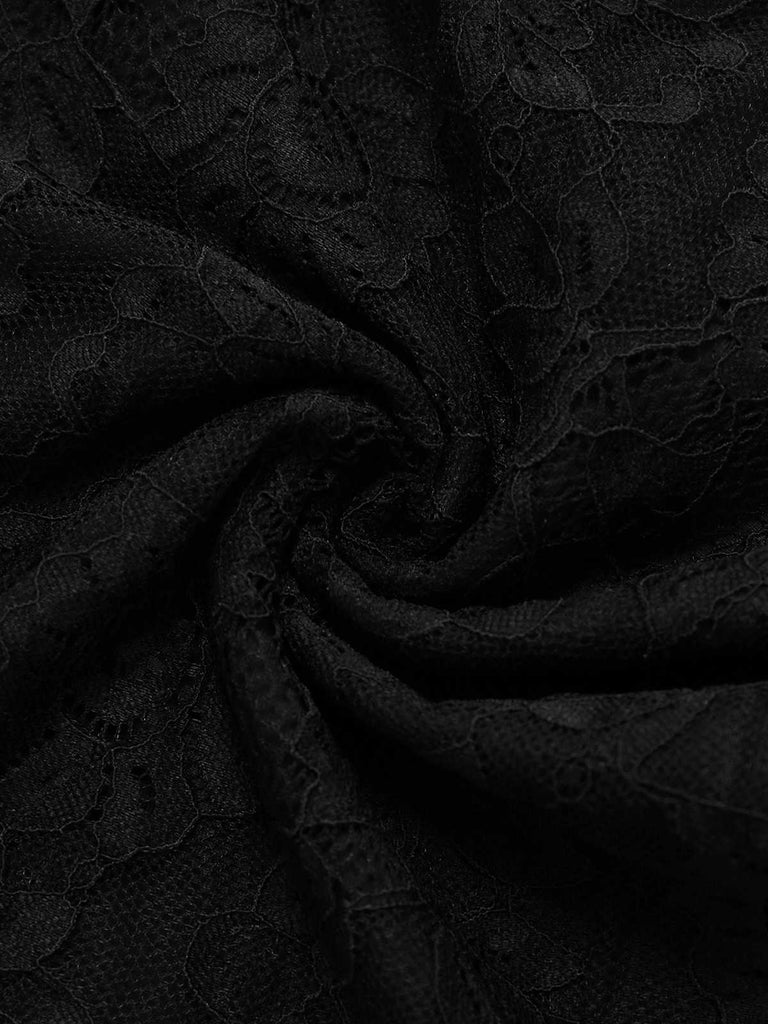2PCS Black 1960s Lace Floral Sheer Top & Skirt