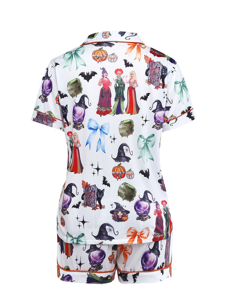 1970s Halloween Witch Print Satin Pajama Set