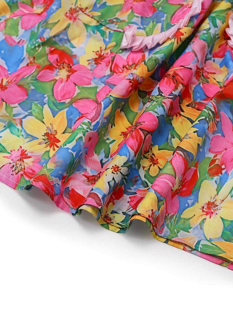 Multicolor 1960s Halter Floral Bow Heart Dress