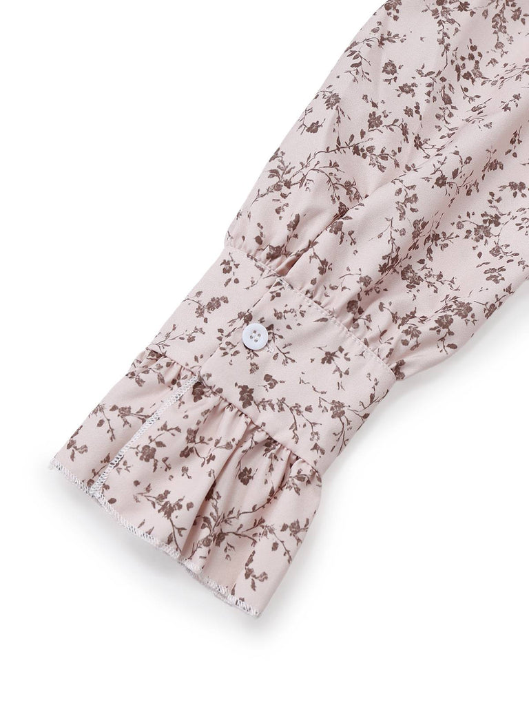 Multicolor 1940s Floral V-Neck Irregular Ruffle Hem Dress