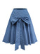 [Pre-Sale] 2PCS White & Blue 1940s Lace Ruched Top & Denim Bow Skirt