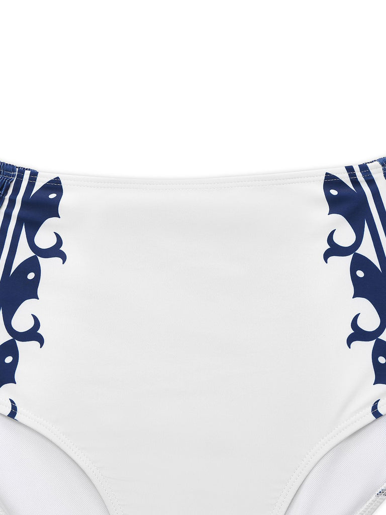 White 1940s Navy Style Whale Swimsuit