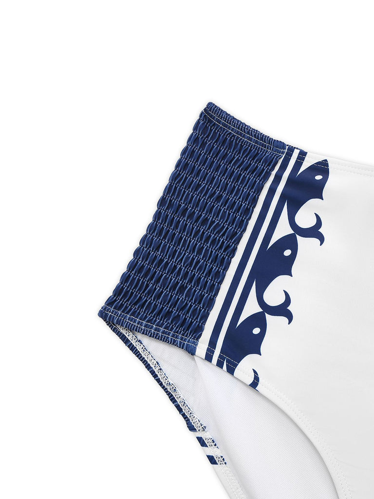 White 1940s Navy Style Whale Swimsuit