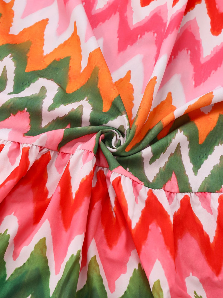 1940s Halter Geometric Print Vacation Dress