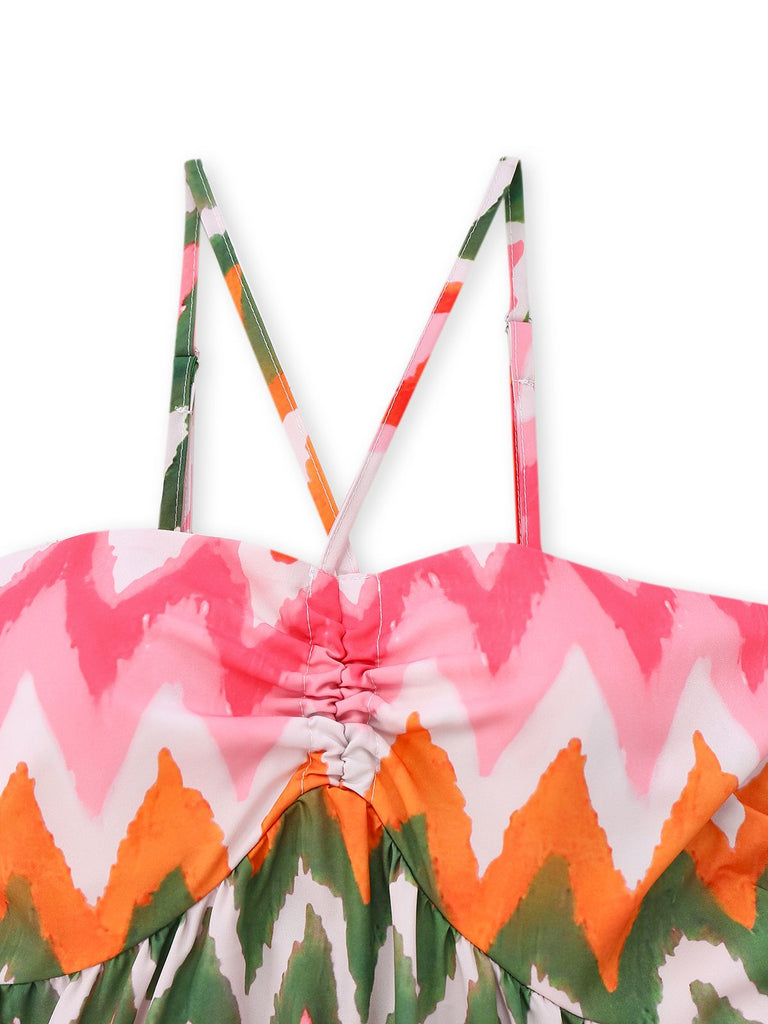 1940s Halter Geometric Print Vacation Dress
