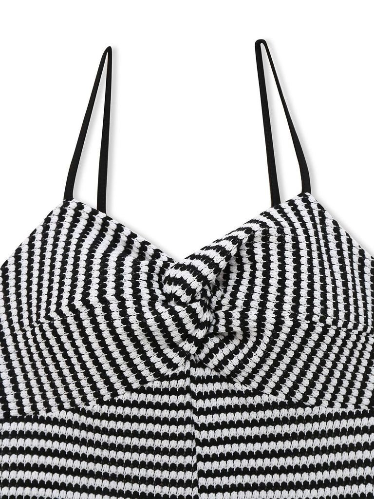 Black & White 1930s Striped Twist Romper