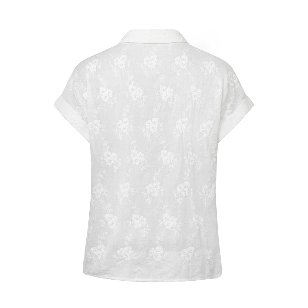 White 1950s Cotton Embroidery Flower Lapel Blouse