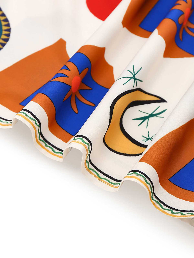 Multicolor 1970s Spaghetti Strap Graffiti Print Dress