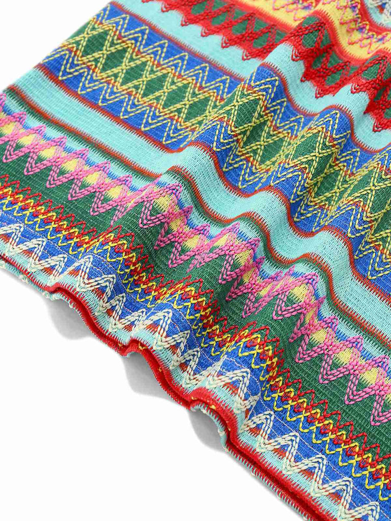 Multicolor 1960s Suspender Side Slit Pencil Dress