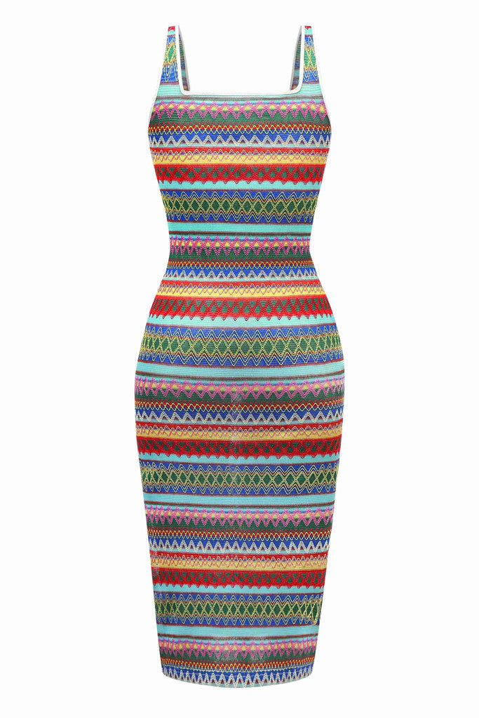 Multicolor 1960s Suspender Side Slit Pencil Dress