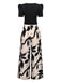 2PCS 1970s Solid Top& Leaf Print Pants