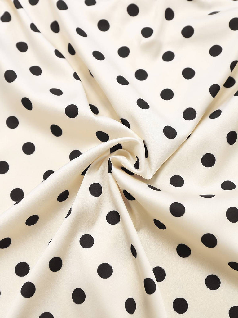 White 1960s Polka Dots Lace Patchwork Bodycon Dress