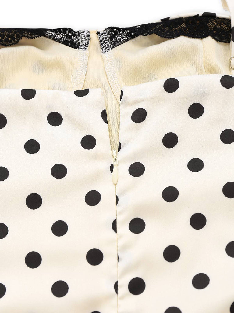 White 1960s Polka Dots Lace Patchwork Bodycon Dress
