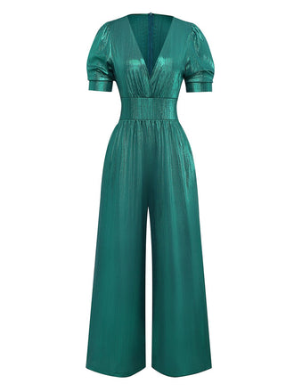 1970s Metallic V-Neck Wide-Leg Jumpsuit