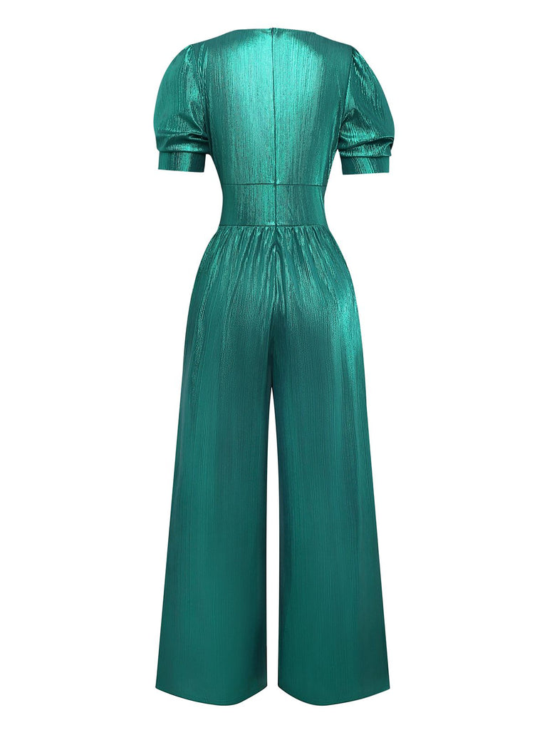 1970s Metallic V-Neck Wide-Leg Jumpsuit