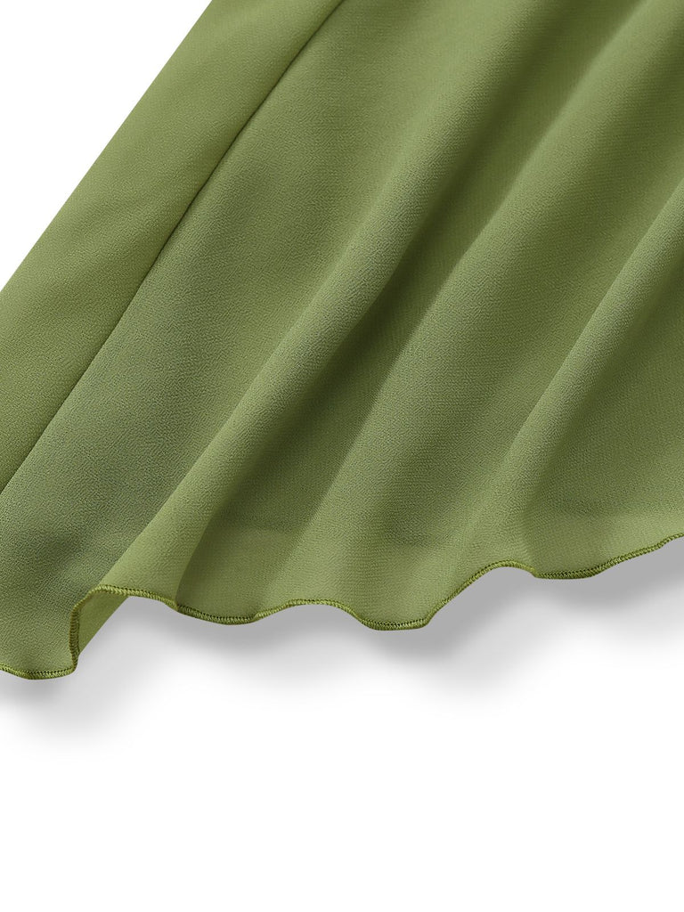 Green 1930s Halter Mesh Backless Chiffon Midi Dress