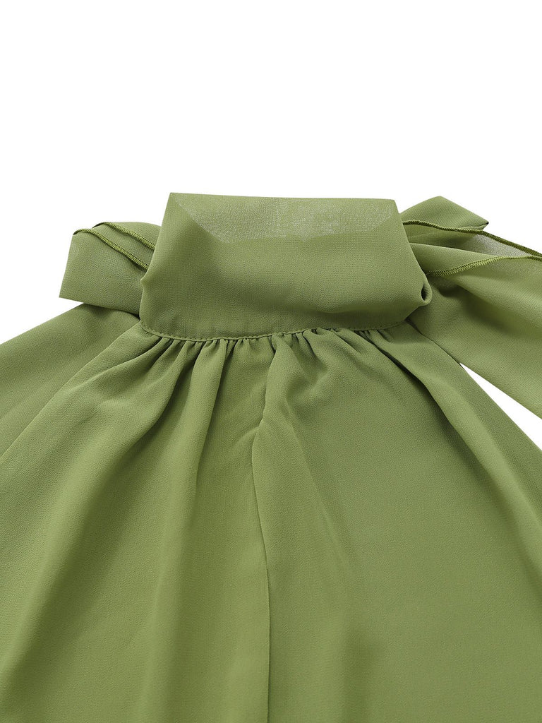 Green 1930s Halter Mesh Backless Chiffon Midi Dress