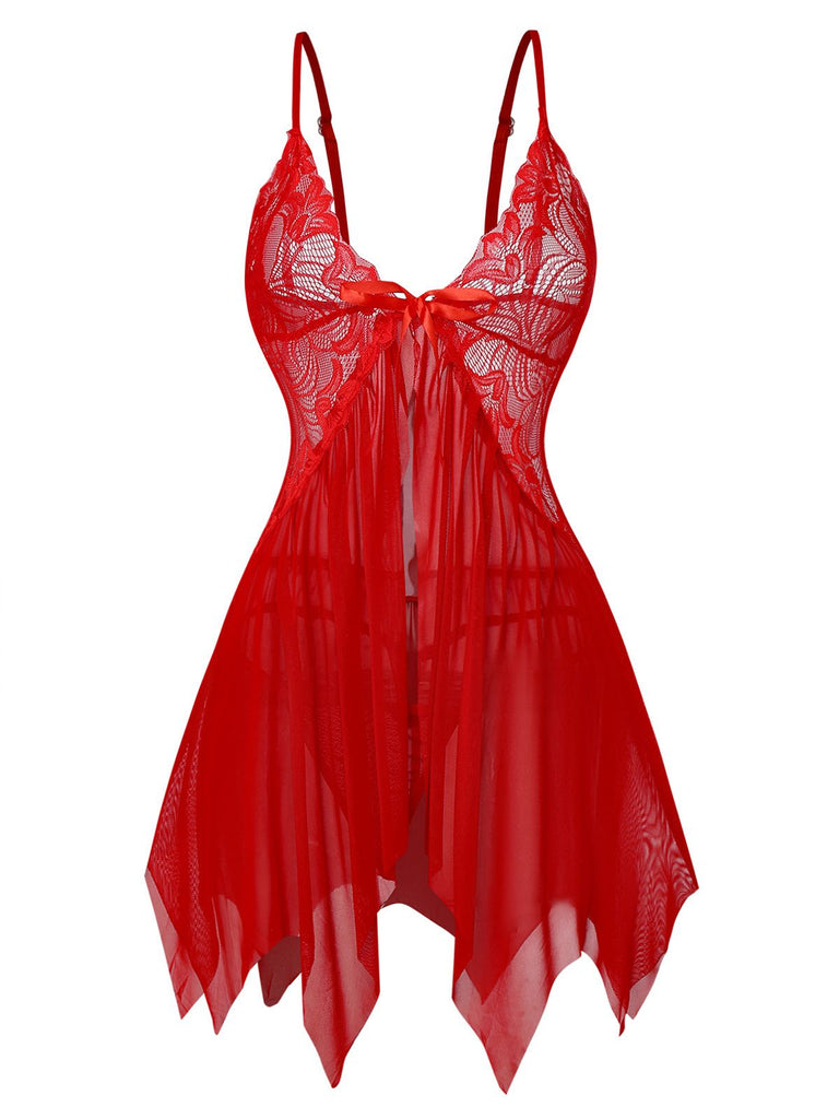 1980s Lace Satin Ribbon Babydoll Lingerie Set