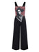 Black 1970s Halloween Gothic Skeleton Print Suspender Jumpsuit