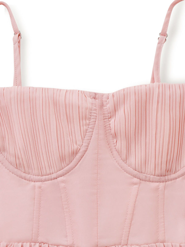 1930s Solid Pleated Strappy Evening Dress