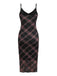 Brown 1930s Scottish Plaid Suspender V-Neck Maxi Dress