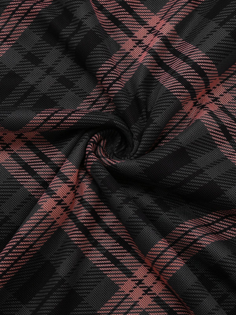 Brown 1930s Scottish Plaid Suspender V-Neck Maxi Dress