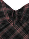 Brown 1930s Scottish Plaid Suspender V-Neck Maxi Dress