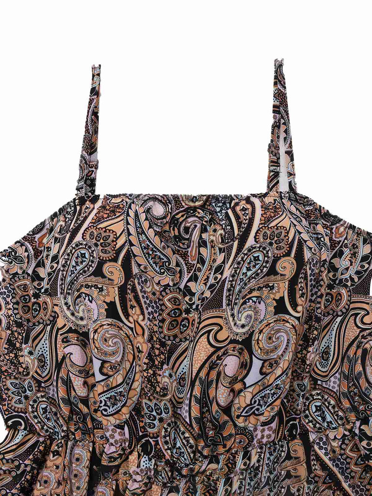 Multicolor 1970s Boho Paisley Spaghetti Strap Jumpsuit