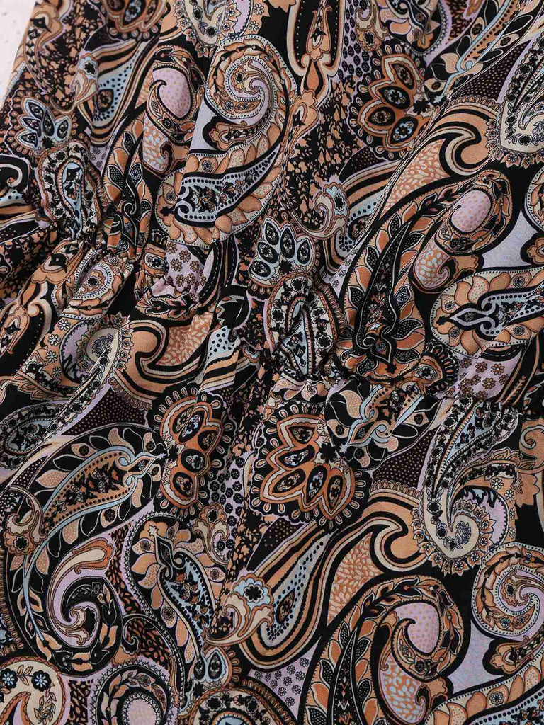 Multicolor 1970s Boho Paisley Spaghetti Strap Jumpsuit