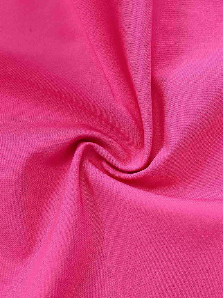 Rose Pink 1960s Deep V Belted Lantern Sleeve Solid Jumpsuit