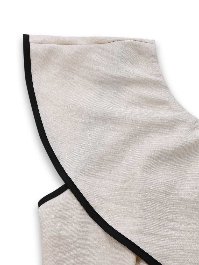 White 1970s One-Shoulder Ruffled Belted Jumpsuit
