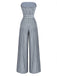 Grey 1930s Strapless Striped Belted Jumpsuit