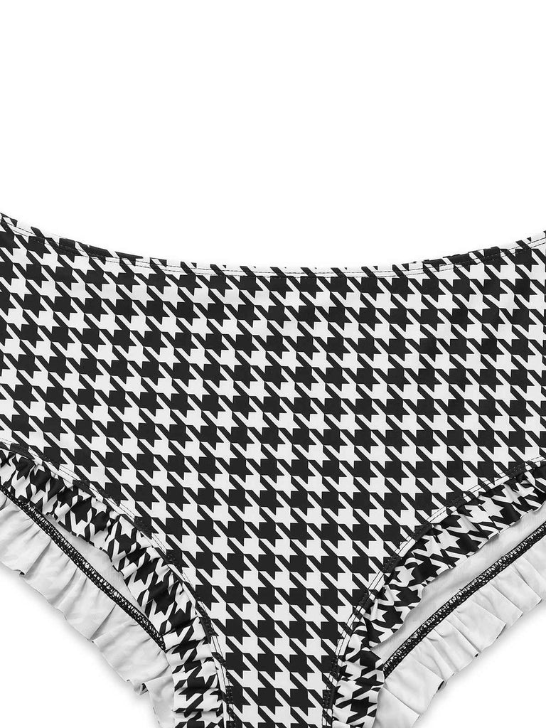 Black 1930s Houndstooth Lace-Up Bikini Set