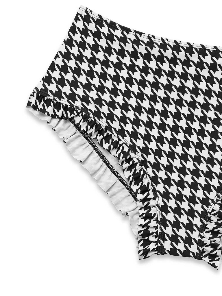 Black 1930s Houndstooth Lace-Up Bikini Set