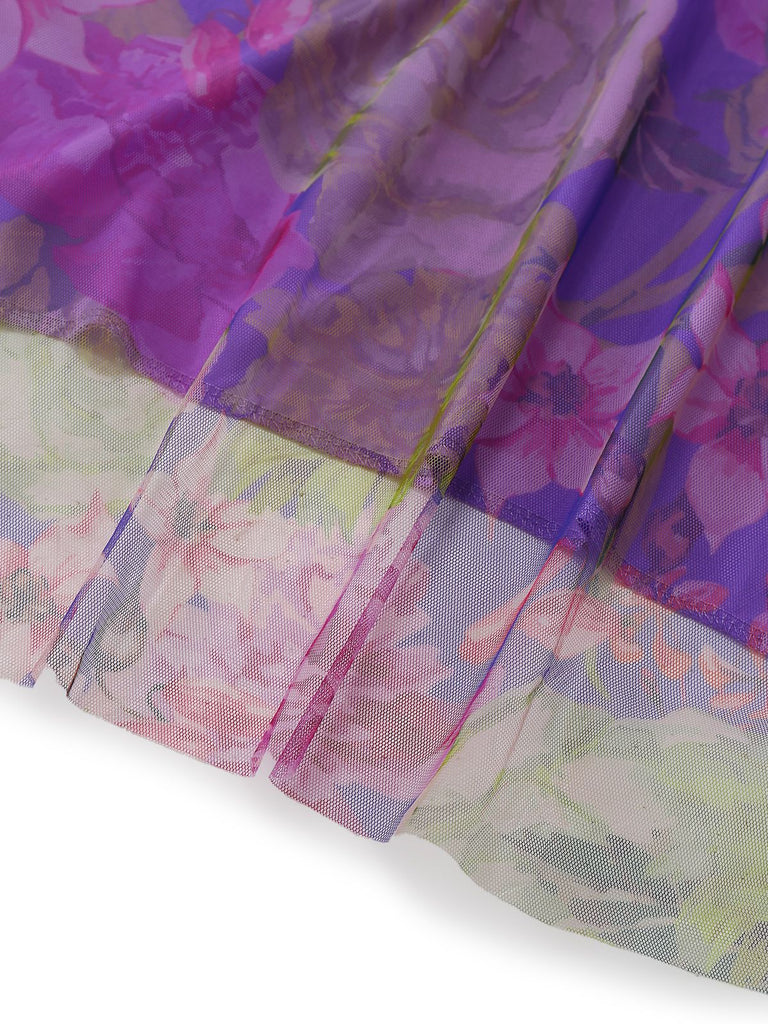 Purple 1930s Mesh One-Shoulder 3D Floral Evening Dress