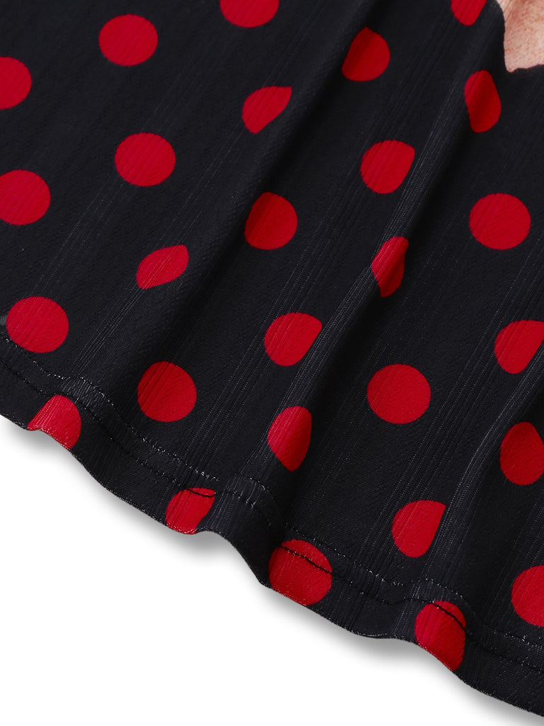 Black 1980s Polka Dot Heart Graphic Pencil Dress
