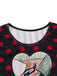 Black 1980s Polka Dot Heart Graphic Pencil Dress