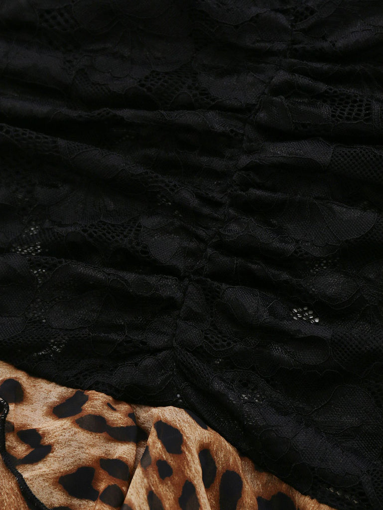 Black 1980s Lace Leopard Print Asymmetrical Dress