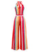 Multicolor 1960s Round Halter Belted Stripe Jumpsuit