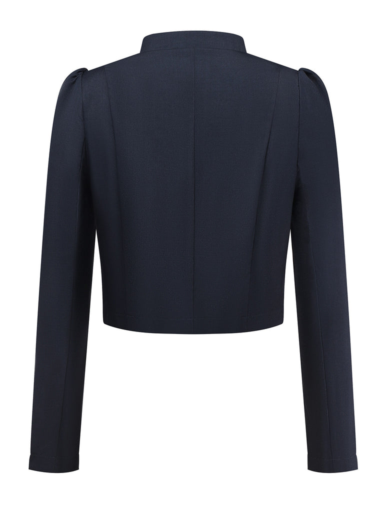 Black 1950s Stand Collar Long Sleeve Jacket