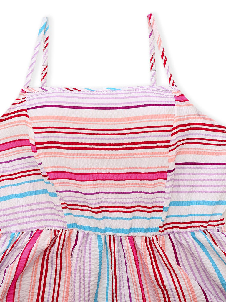 Pink 1940s Rainbow Striped Tube Dress