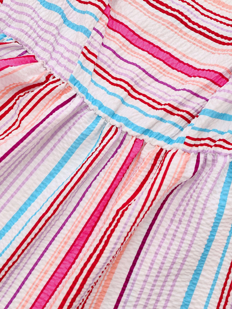 Pink 1940s Rainbow Striped Tube Dress