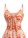 Orange 1940s Floral Print Lace-Up Cut-Out Dress