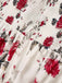 White 1950s Rose Print Lace-Up A-Line Dress