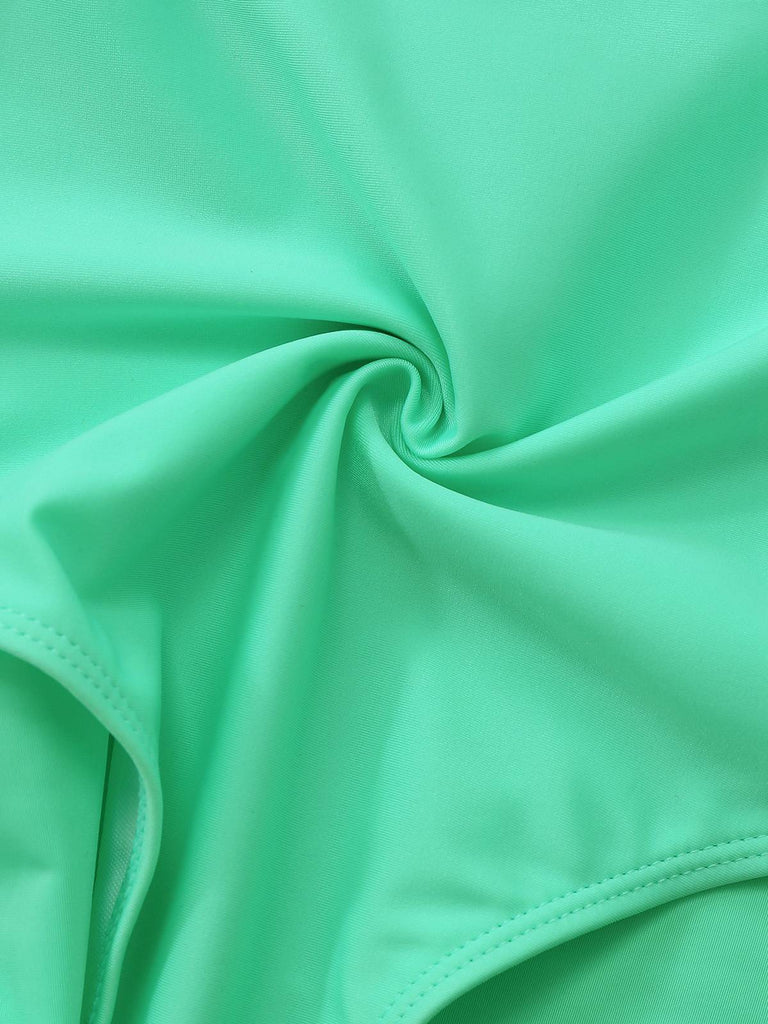 1940s Deep V-Neck Wavy Patchwork One-Piece Swimsuit