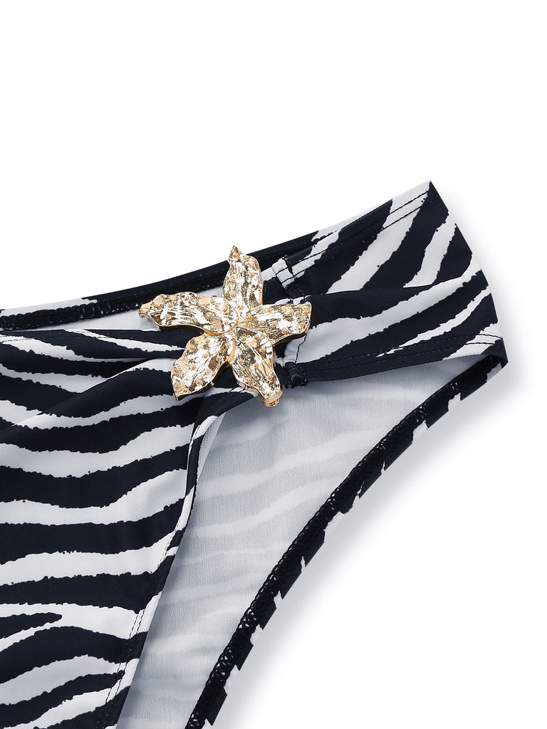 1960s Zebra Print Sea Star Accents Bandeau Bikini Set
