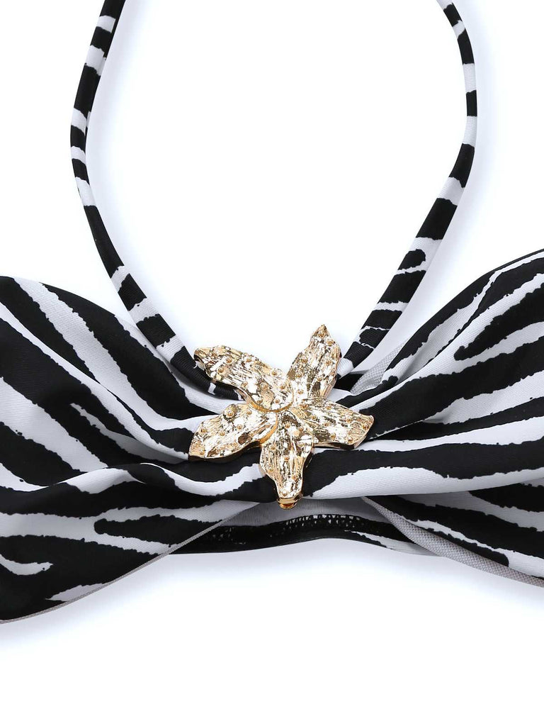 1960s Zebra Print Sea Star Accents Bandeau Bikini Set